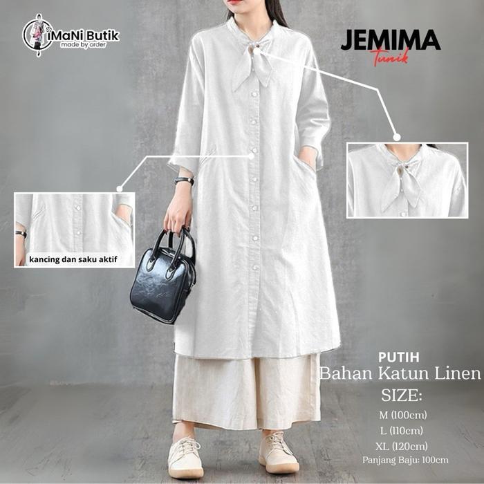 promo  -Imani Butik | Fashion Muslim Tunik Jemima Model Polos nita Atasan Linen Katun Kancing Panjan