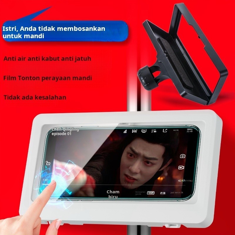 Dudukan Ponsel Tahan Air, Tempat HP Shower, Holder Anti Air Kamar Mandi, untuk Nonton YouTube