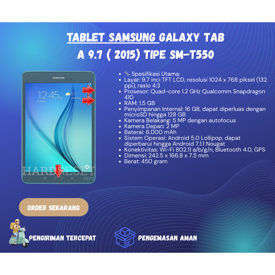 tablet samsung GALAXY TAB A 9.7 ( 2015) TIPE SM-T550 SECOND | TABWATCHHUB
