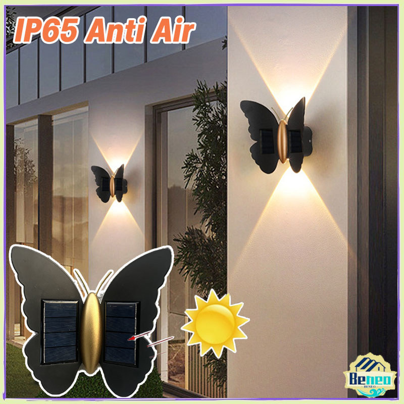 Lampu Dinding Kupu-Kupu Tenaga Surya IP65 Lampu Dinding Taman LED Tenaga Surya Outdoor Petir Sensor 