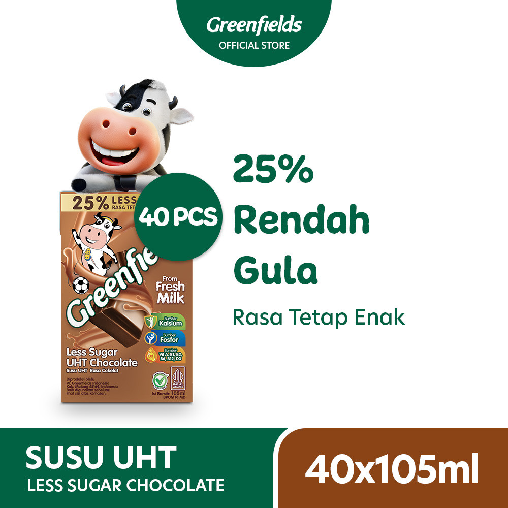[LEBIH HEMAT] Susu Greenfields UHT Chocolate Less Sugar 105 mL x 1 Karton