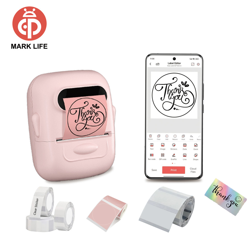 Mini Bluetooth Label Printer Pink Thermal Wireless HD Printer For Office Kitchen School To Gift/Diy 