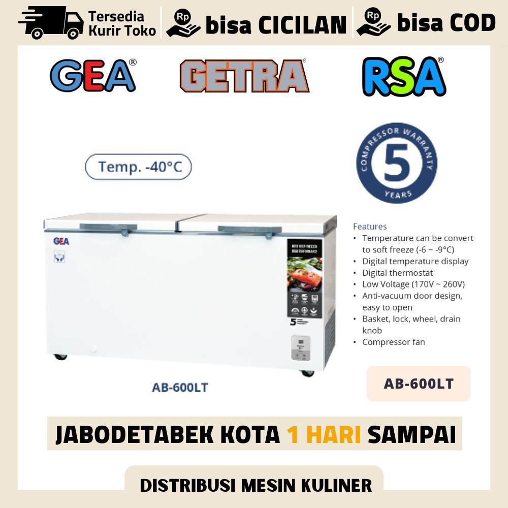 Chest Freezer Gea AB 600LT Kulkas 500 Liter Garansi Resmi
