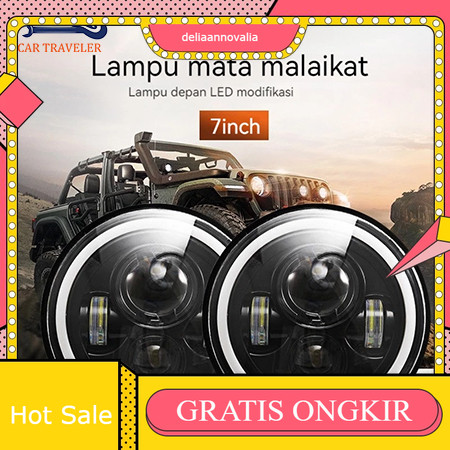 Lampu Utama Mobil 7 Inch Projie Plus 4 LED Dipimpin Lampu Depan Bulat Sepeda Motor Jeep Jimny Katana