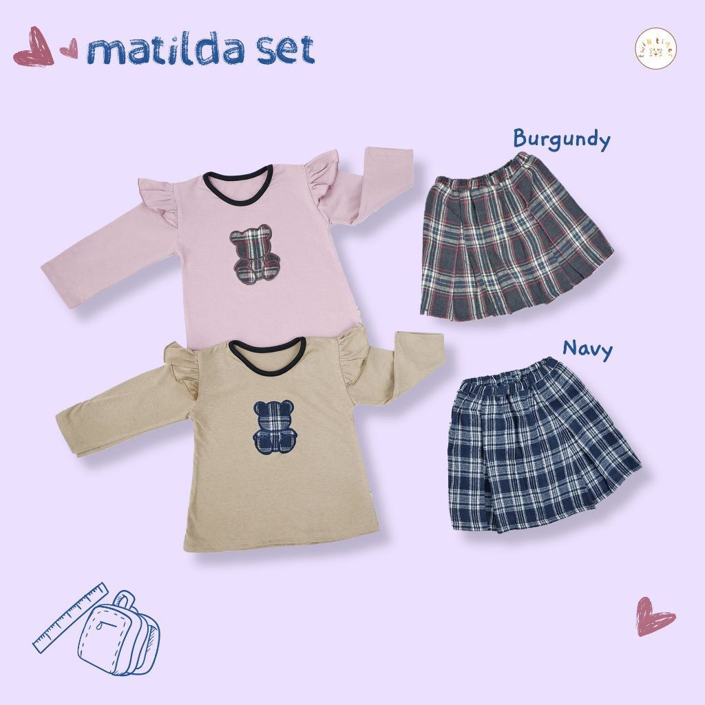 DISKON BESAR - Twin Tiger Setelan Anak Perempuan 1-6 Tahun Flanel Set Matilda Rok Celana Atasan dan 