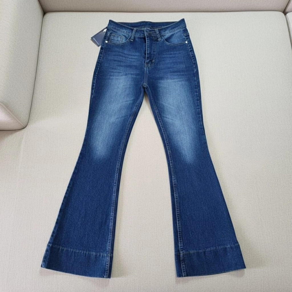 Jenie Celana Cutbray Highwaist Wanita Lipat Bawah Jeans Cutbray Retro