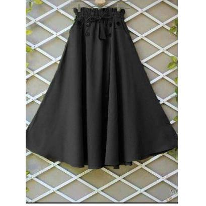 ROK WANITA ROK PAYUNG PANJANG JUMBO BAHAN MOSCRAPE POLOS ROK MUSLIMAH - Hitam