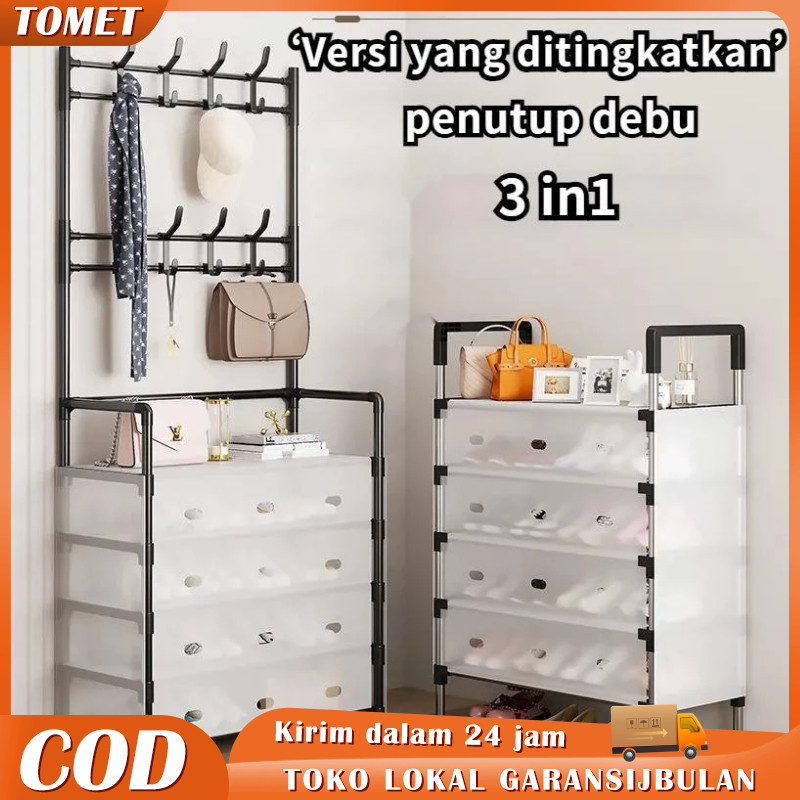 Rak Sepatu 3-6 Tingkat Besi Tertutup | Anti Debu Serbaguna Aesthetic Minimalis