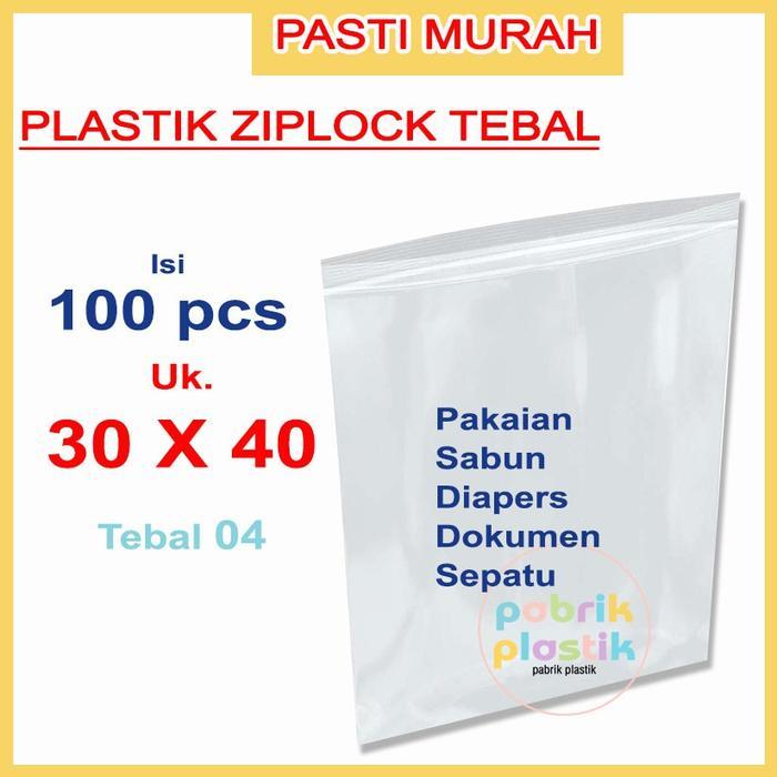 PROMO  PLASTIK KLIP ZIPLOCK 30 X 40 TEBAL 04 UNTUK KAOS BAJU CELANA JKT