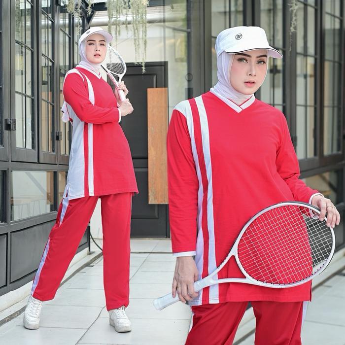 Atasan Olahraga Wanita Tunik – Warna Merah Putih Nyaman & Stylish - MERAH PUTIH TUNIK, M