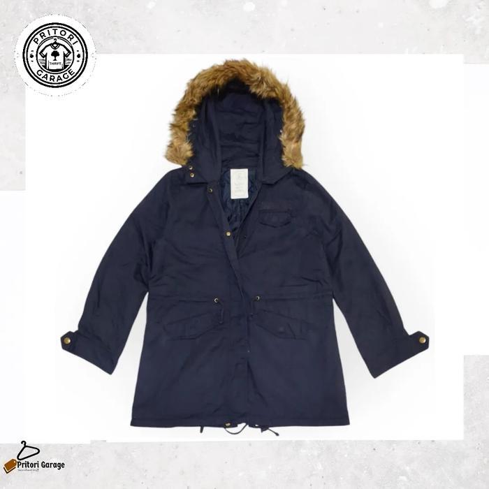 Utility Outdoor Hoodie Fur Parka Quilted Jacket Hyphen World Gallery Dark Blue Wash Color Vintage M