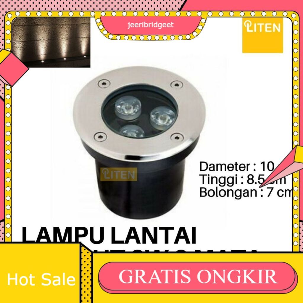 Lampu Lantai LED 3 Watt 3 Mata Uplight Ground Light Lampu Tanam Lantai Keramik Outdoor Waterproof An