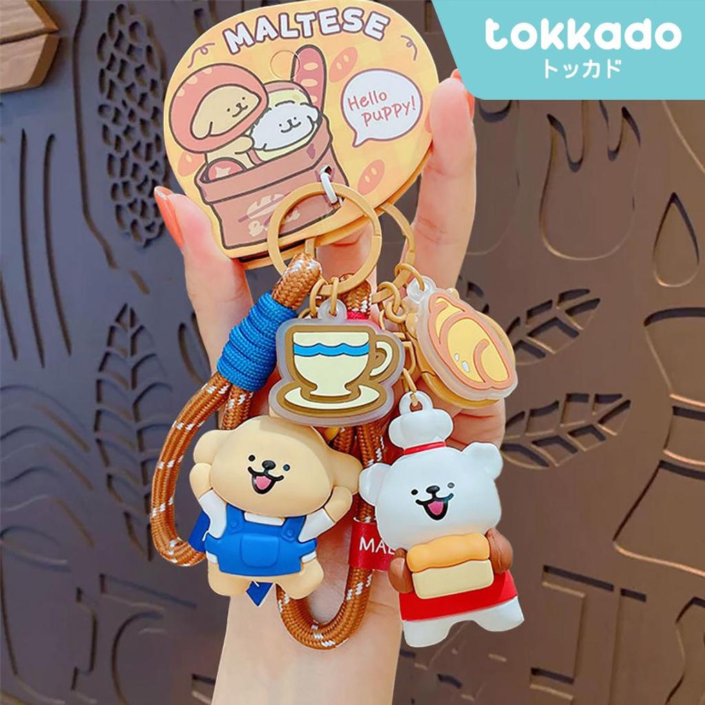 TOKKADO Maltese Cafe Doll Bag Charm Keychain Gantungan Kunci Boneka Anjing Unik Lucu