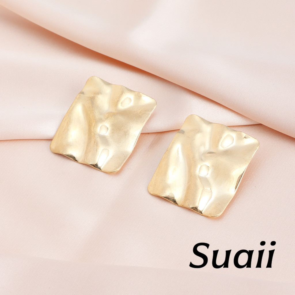 [Suaii] Anting Telinga Desain Lipat Bentuk Persegi Geometri Tidak Beraturan Gaya Retro Anggun A574
