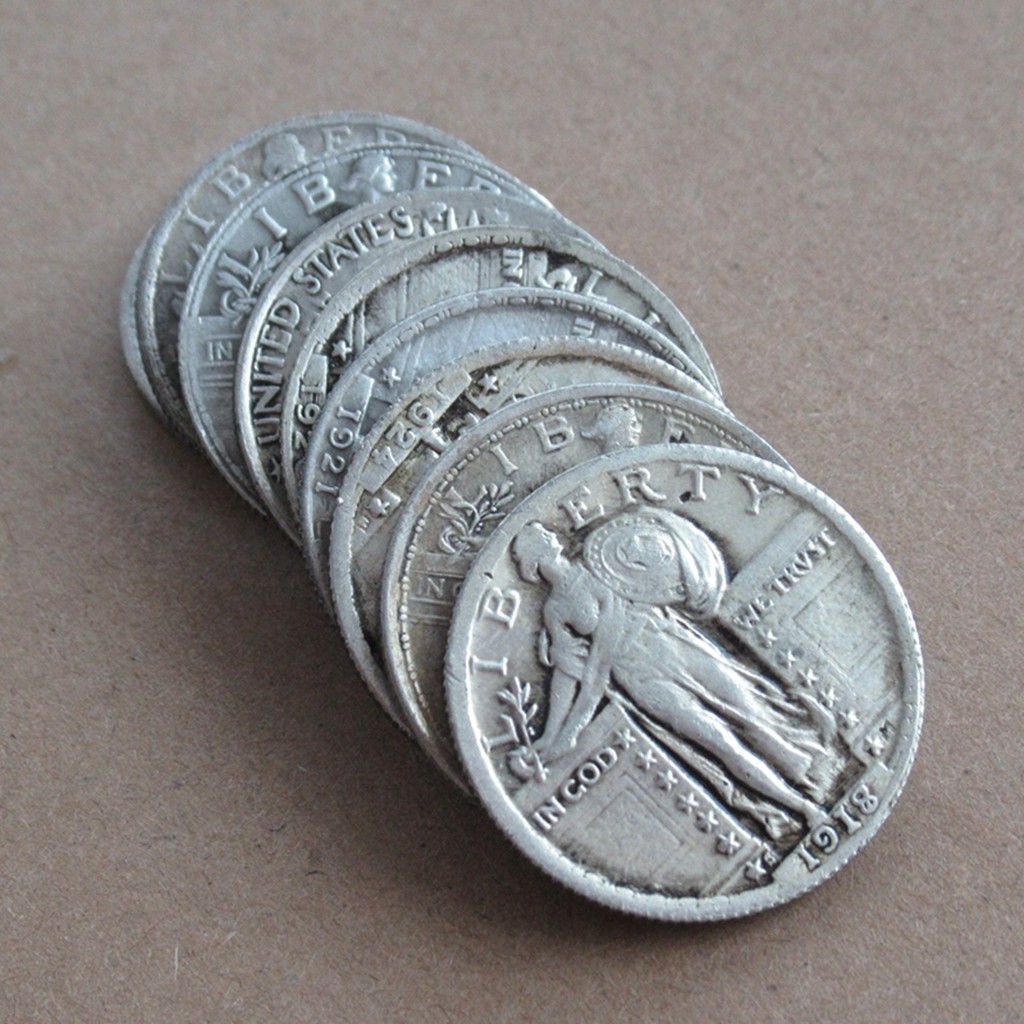 US 19161924 PS 9PCS Stanng Liberty Quarter Dollar Silver Plated Copy Coin