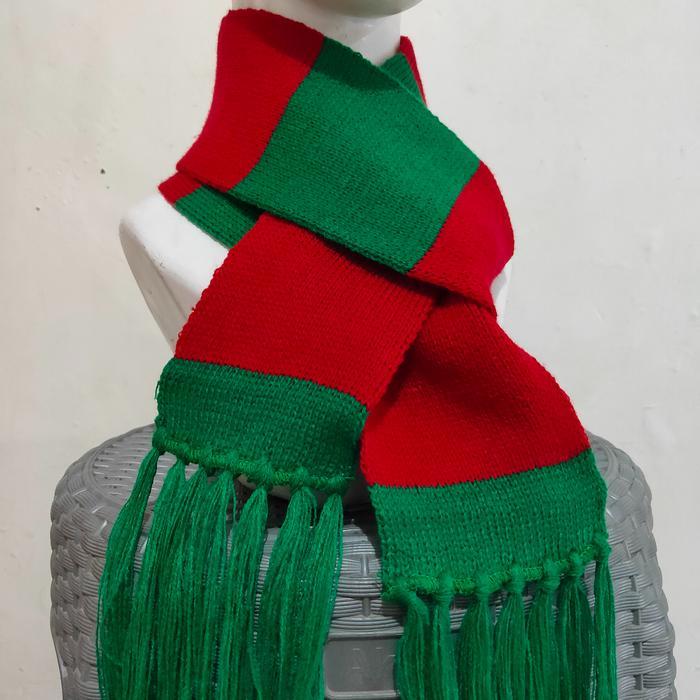 Promo [NATAL] Syal scarf rajut belang Merah Hijau Natal Christmas Desember - Merah hijau Terlaris