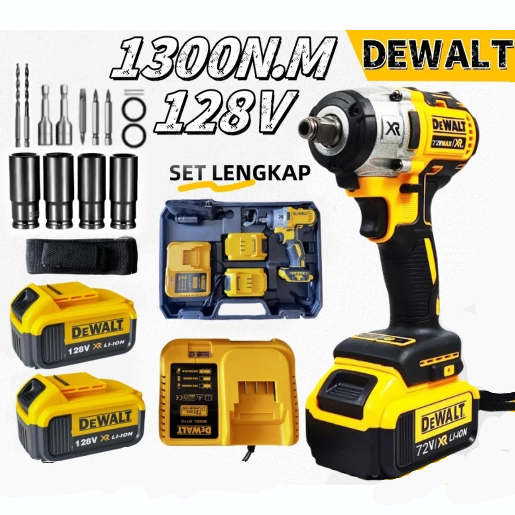 DEWALT Impact Wrench Tanpa Kabel 1300NM Cordless Impact Wrench 2 Baterai