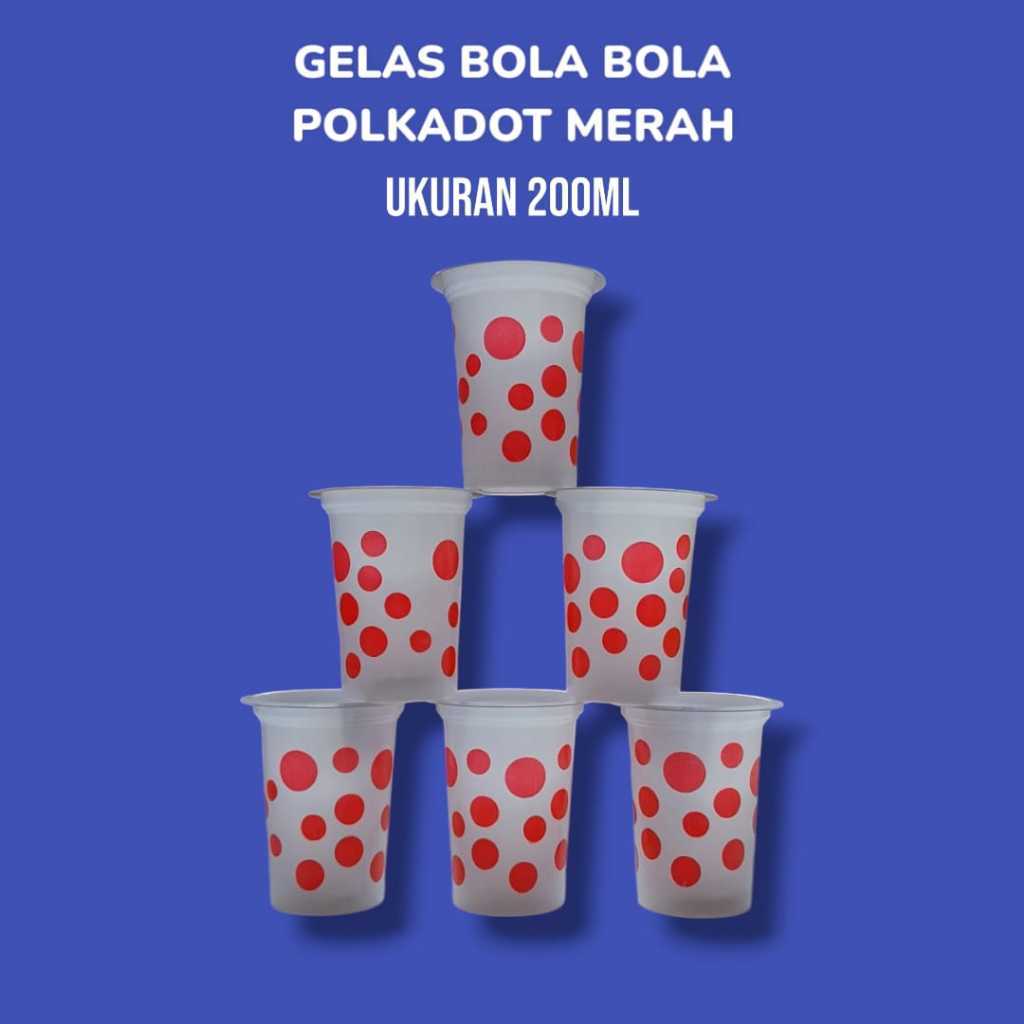 Gelas Plastik BOLA-BOLA / Gelas POLKADOT Merah / Gelas Cup Plastik / Gelas kopi / Gelas merah putih 