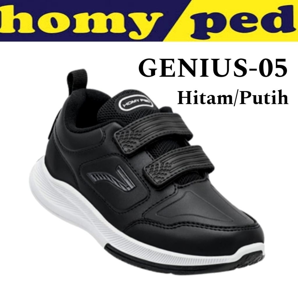 KIKKI SHOP Homyped Sepatu Anak Sekolah Cowok Cewek Hitam Putih Perekat Tali Kekinian Size 29 sd 38