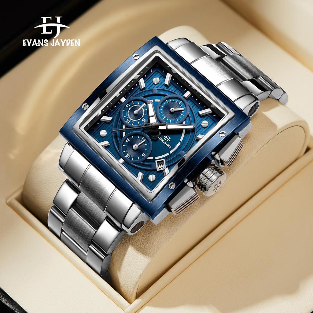 Jam Tangan Evans Jayden Jam Tangan Pria 9844 Rantai Stainless Steel Chronograph Kaca Sapphire Water 