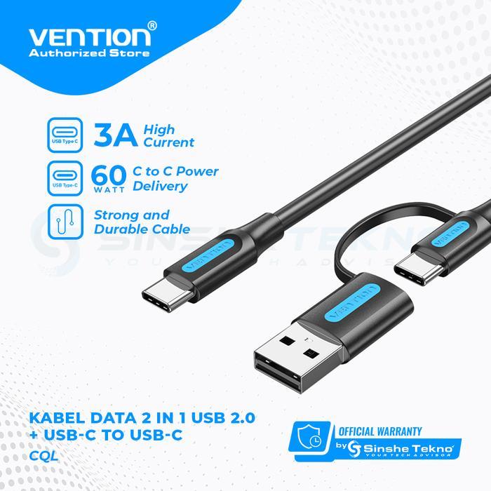 [BISA INSTANT] VENTION Kabel Data usb C to C or Usb A Power Delivery Fast Charging CQL - CQL Black, 