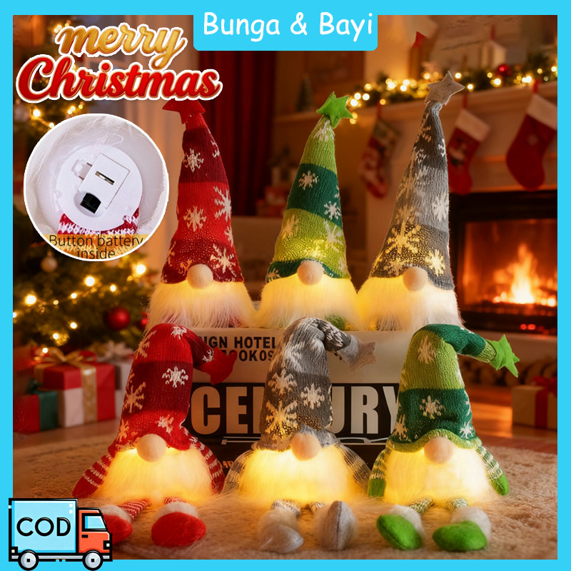 Boneka Natal Tanpa Wajah Elf Gnome Dengan Lampu Berkilau /Boneka Elf Natal Boneka Kurcaci Bercahaya 