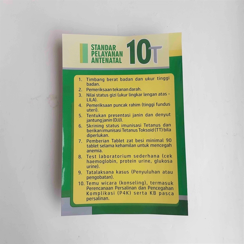 Poster Antenatal 10T, Poster Edukasi Pemeriksaan Antenatal 10 T, Poster kebidanan, Laminating glossy