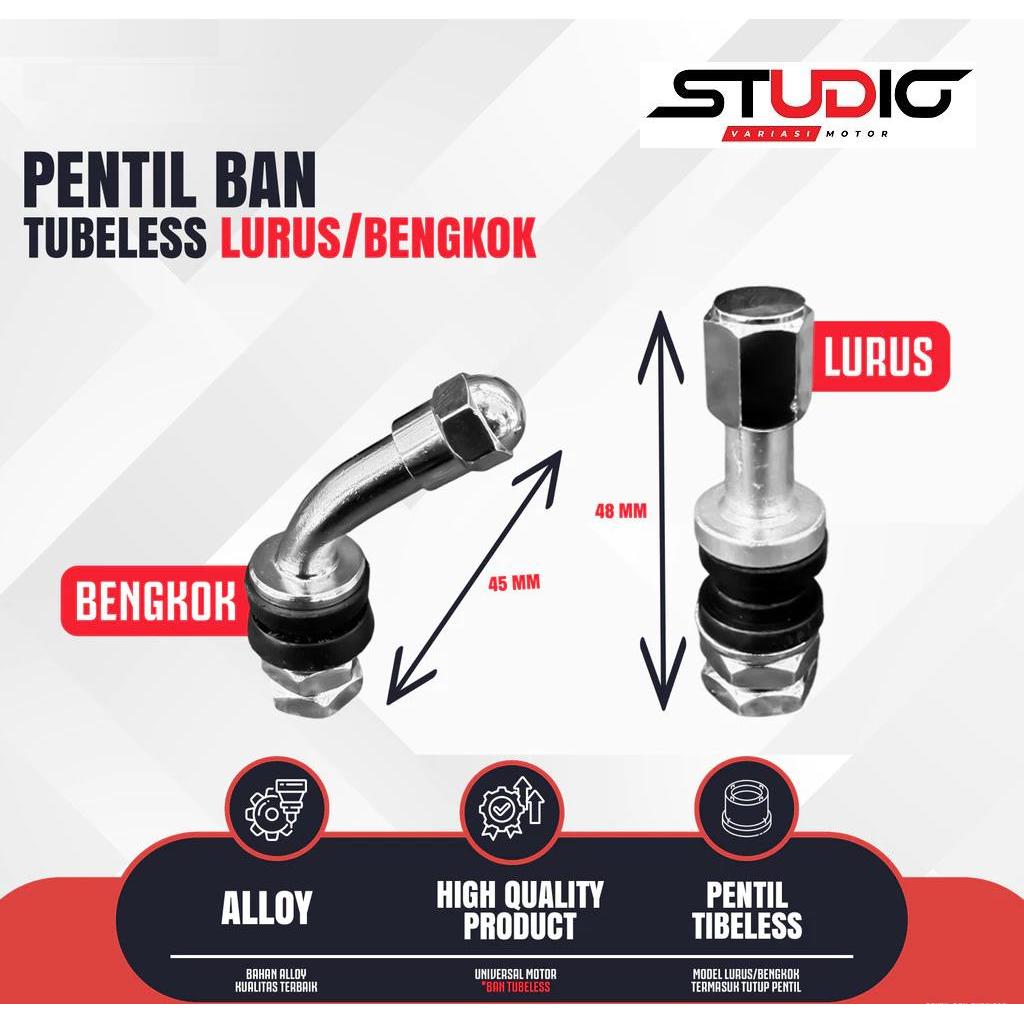 PENTIL TUBLESS - Pentil Tubeless Lurus Bengkok Besi 48  45mm Drat Dalam Drat Luar Universal Motor