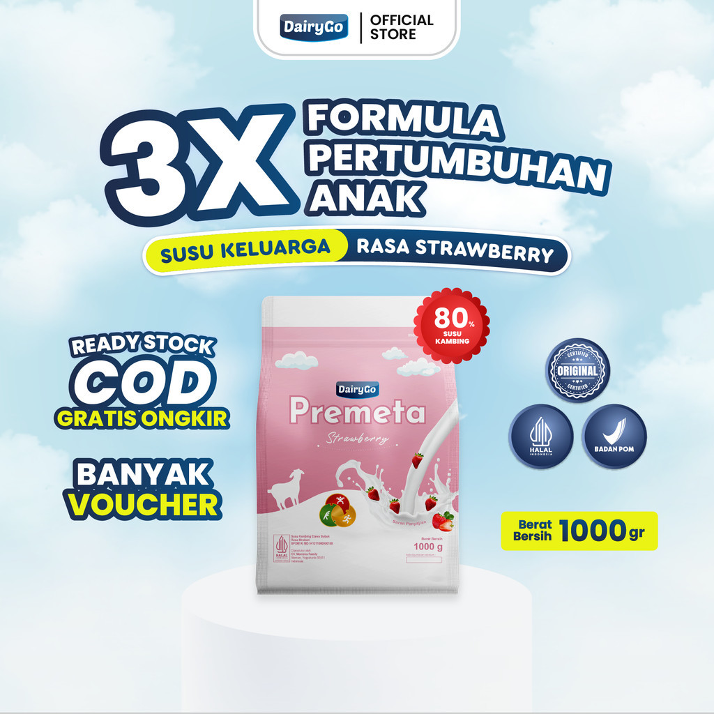 Susu Kambing Etawa Bubuk 1 Kilogram - Premeta Strawberry - Lengkapi Nutrisi Anak