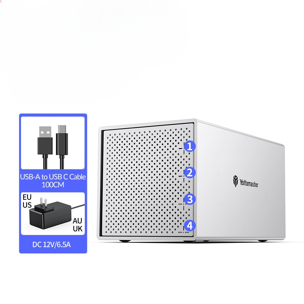 Yottamaster Aluminum 4slot 25 35 RAID Enclosure 4 Bay USB30 to SATA30 External HDD Array Enclosure S