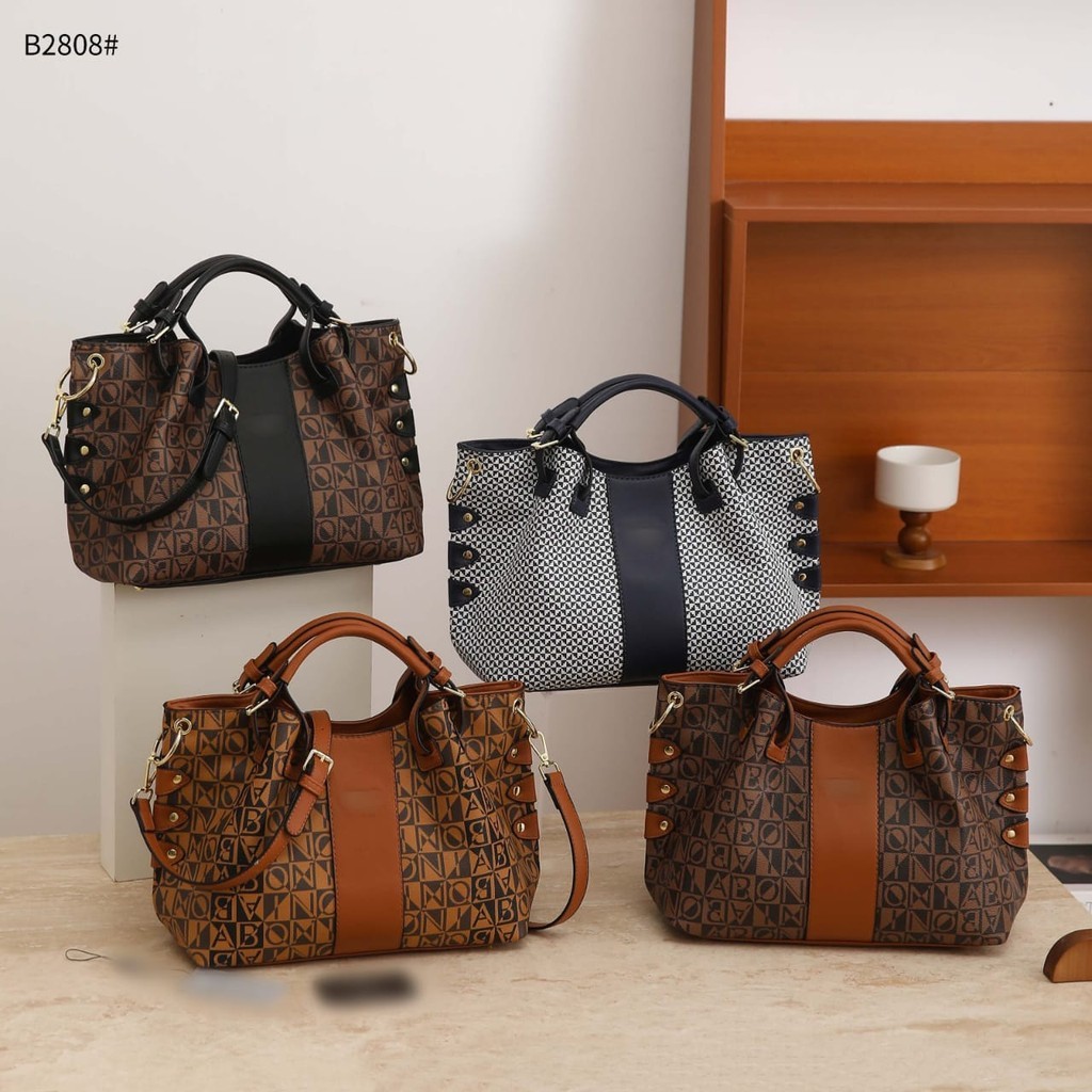 Tas Wanita #B2808 Top Handle Bag Bahan Kulit Semi Platinum