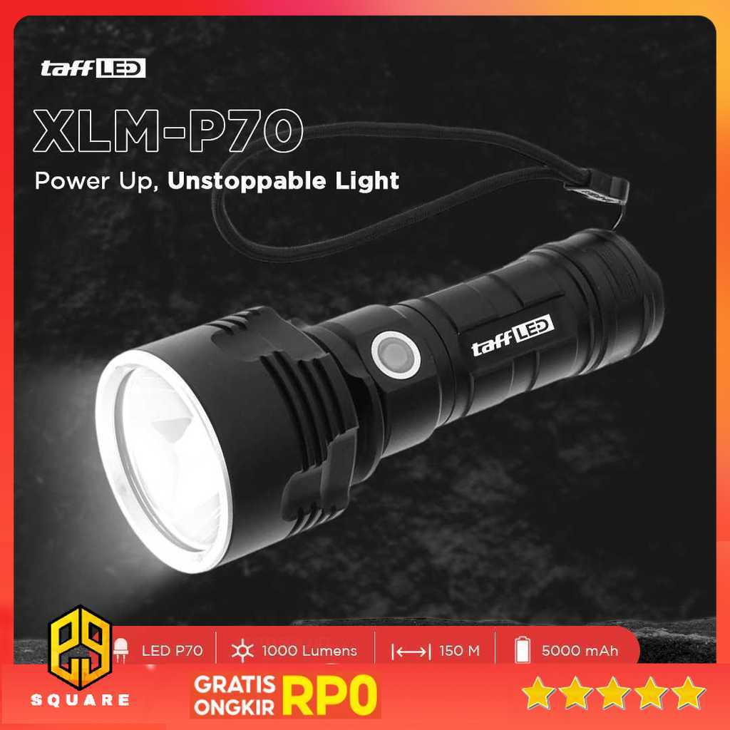 TaffLED Senter LED USB Rechargeable P70 50W 1000 Lumens - XLM-P70 Original 99 Square