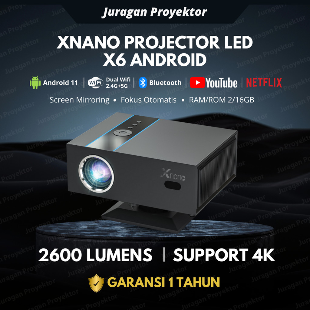 Smart Proyektor Xnano X6 Android 11.0 Wifi 2600 Lumens 360° Rotating | Proyektor Android 4K Full HD 