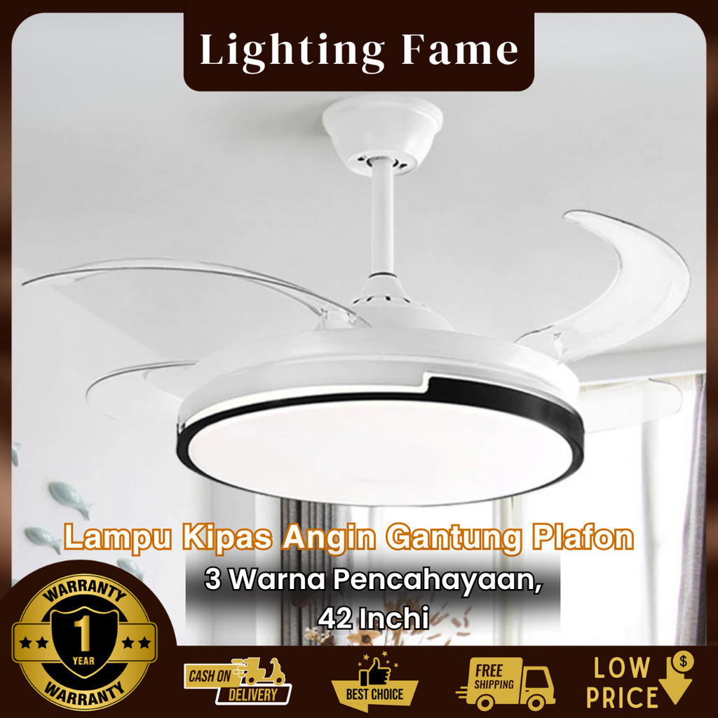 LIGHTING FAMEGARANSI 1 TAHUN42inch AC Lampu Kipas Angin Gantung Plafon Lampu Tempel Remote Control K