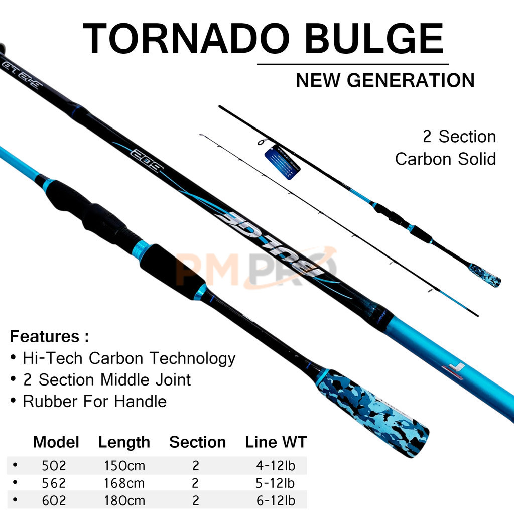 Tornado Bulge 150 165 180 Cm Joran Casting Carbon Solid Sambung 2 Untuk Galapung Tangkai Tongkat Pan