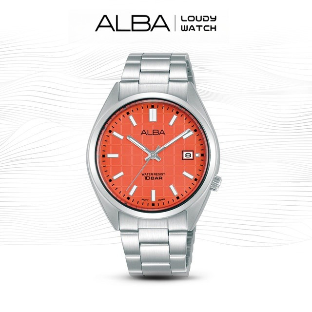 ALBA AG8M39 Gelato Jam Tangan Unisex Quartz Orange Pattern Stainless Steel Strap Watch