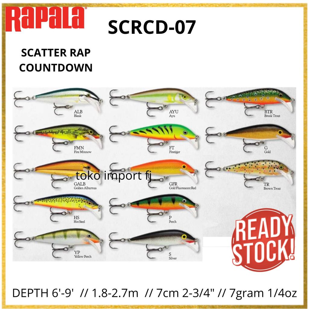 Umpan Ikan Rapala Scatter Rap SCRCD-07 6'-9' 1.8-2.7m 7cm 7gram Countdown - Lure Casting Umpan Panci