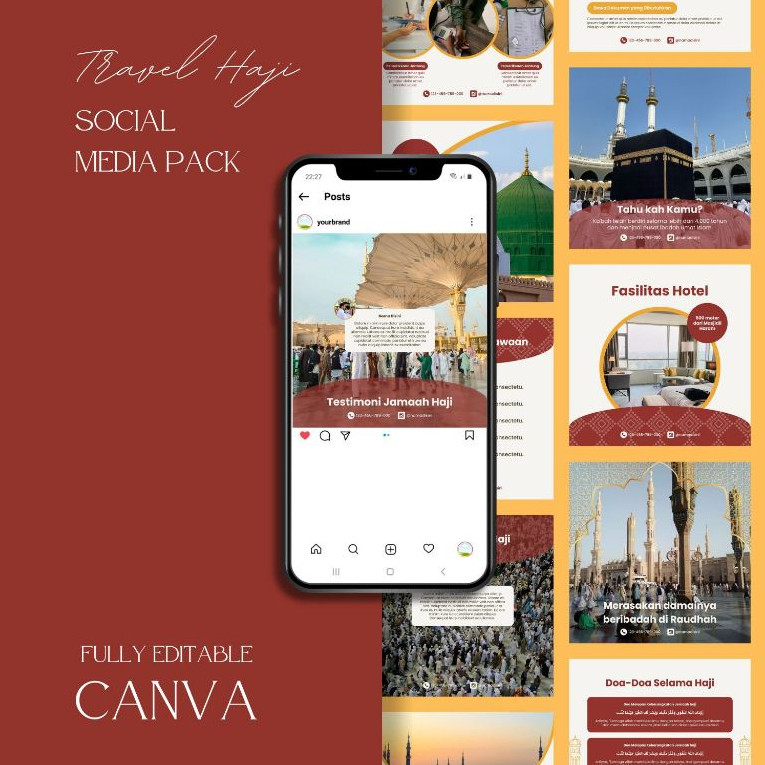 Desain 30 Template Canva Instagram Feed/Post Travel Haji dan Umroh | Premium Design for Haji/Umrah |