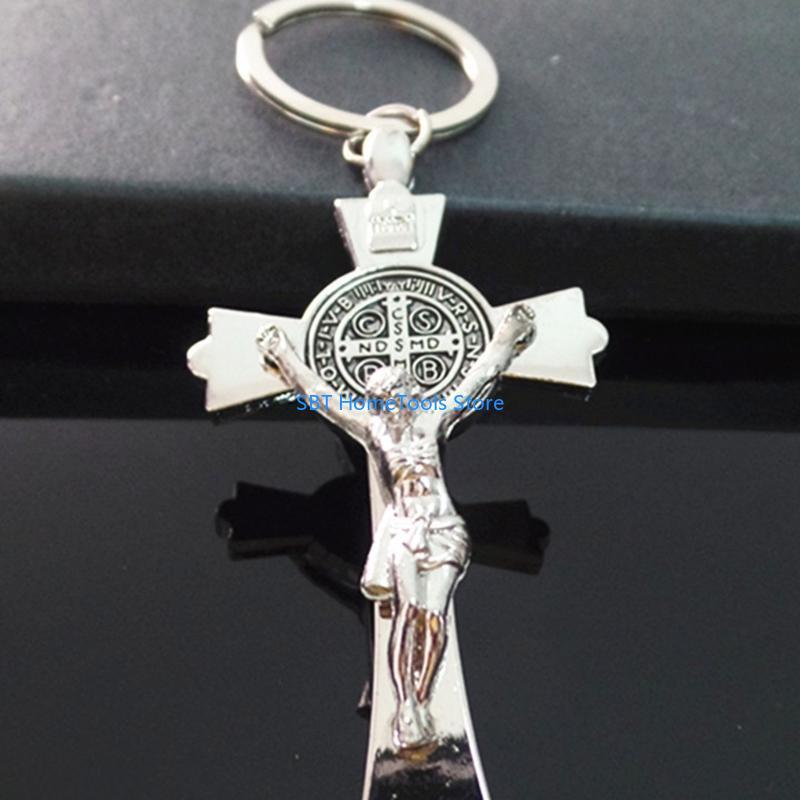 85WF Metal Keychain Jesus KeyRings Religious Car Holder for Baptism Prayer