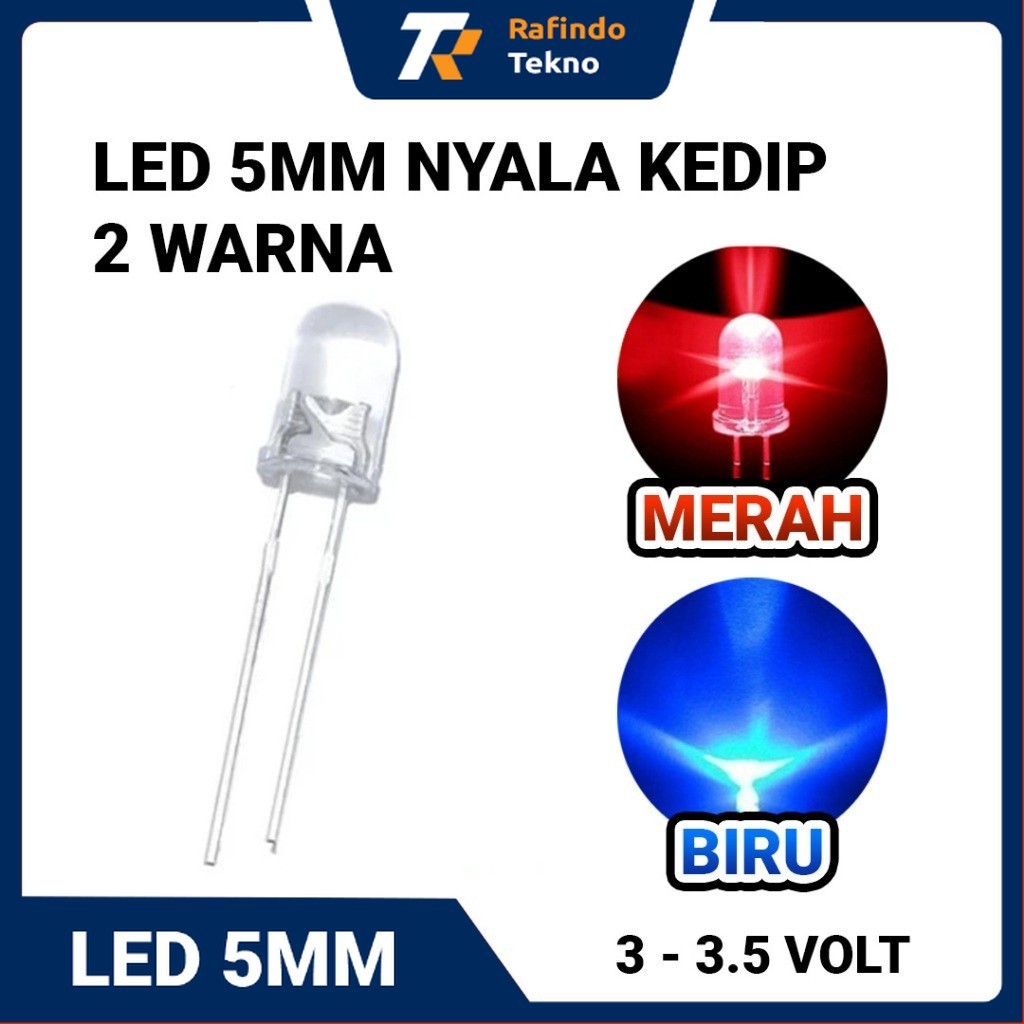 LED 5mm Nyala Kedip Merah Biru - 2 Warna