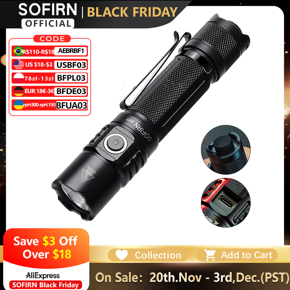 Sofirn SP35T 3800lm Tactical 21700 Flashlight Powerful LED Light USB C Rechargeable Torch with Dual 