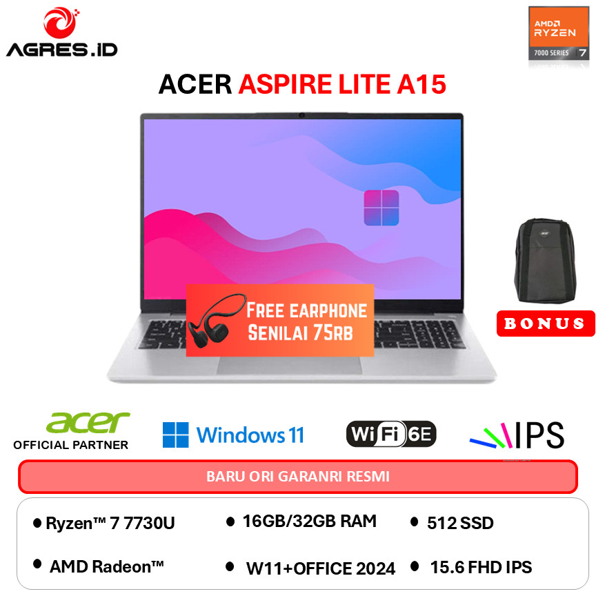 ACER ASPIRE LITE AL15 RYZEN 7 7730U - RAM 32GB 512GB W11+OHS 15.6FHD IPS -42P.R1GJ