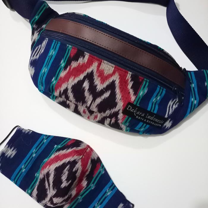 (Style Mall.id) Waist Bag Unisex + Masker 3 Ply Tenun Ikat Dakara Indonesia
