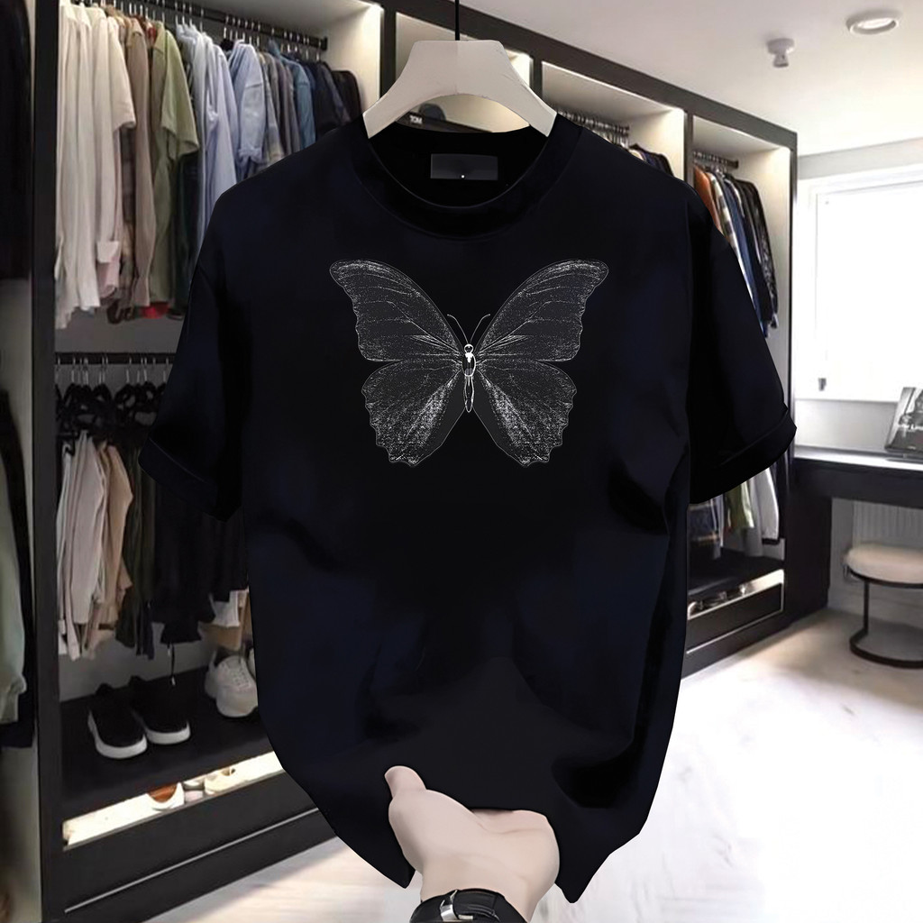 COD | Kaos Distro Pria Wanita Unisex | Kaos Pria Oversize Motif Butterfly Kupu-Kupu Hitam Premium