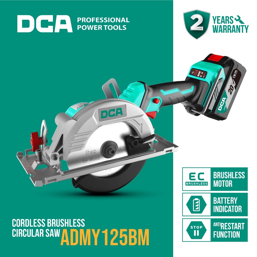 DCA Brushless Circular Saw / Gergaji Sirkel Baterai 20Volt 125mm ADMY125BM (FULL SET)