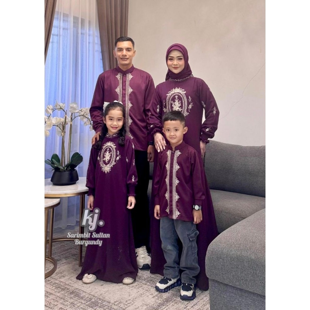 [SARIMBIT KELUARGA] Couple Family Set Lebaran Ceruty Bordir Mewah (Ayah Ibu Anak) - Gamis Dress & Ke