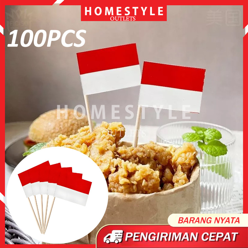 100PCS Topper Tusuk Gigi Bendera Indonesia / Bendera Merah Putih / Tusuk Gigi Hiasan Kue / Topper St