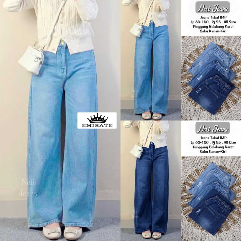 CELANA JEANS EMIRATE  BAWAHAN CELANA PANJANG BAHAN JEANS TEBAL PINGGANG KARET alya store