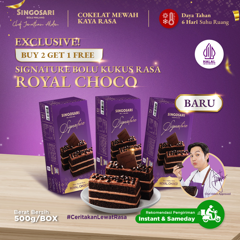 [PROMO BUY 2 GET 1 FREE] Bolu Kukus Singosari Signature Royal Choco – Bolu Cokelat Premium Lembut & 