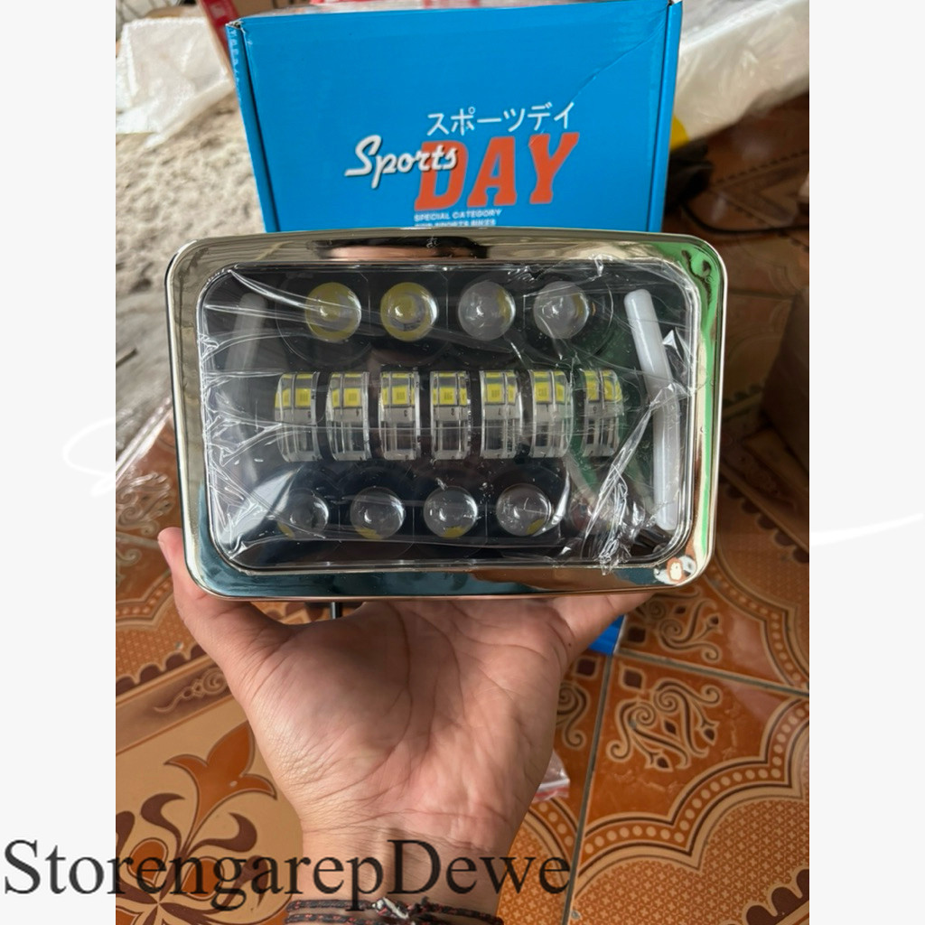 HEADLAMP LAMPU DEPAN LED KOTAK WIN GL 100  INCH  GL MAX RX SET BATOK RING BESI
